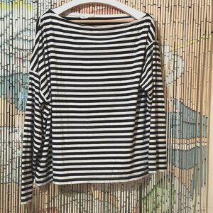 CANDACE CAMERON BURE Off Shoulder Cotton/Modal Jersey Knit Top, B&W Striped, XL